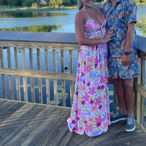 Pink floral maxi dress